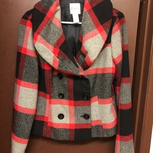 Candie’s Red/Black/Grey Plaid Cropped Pea Coat